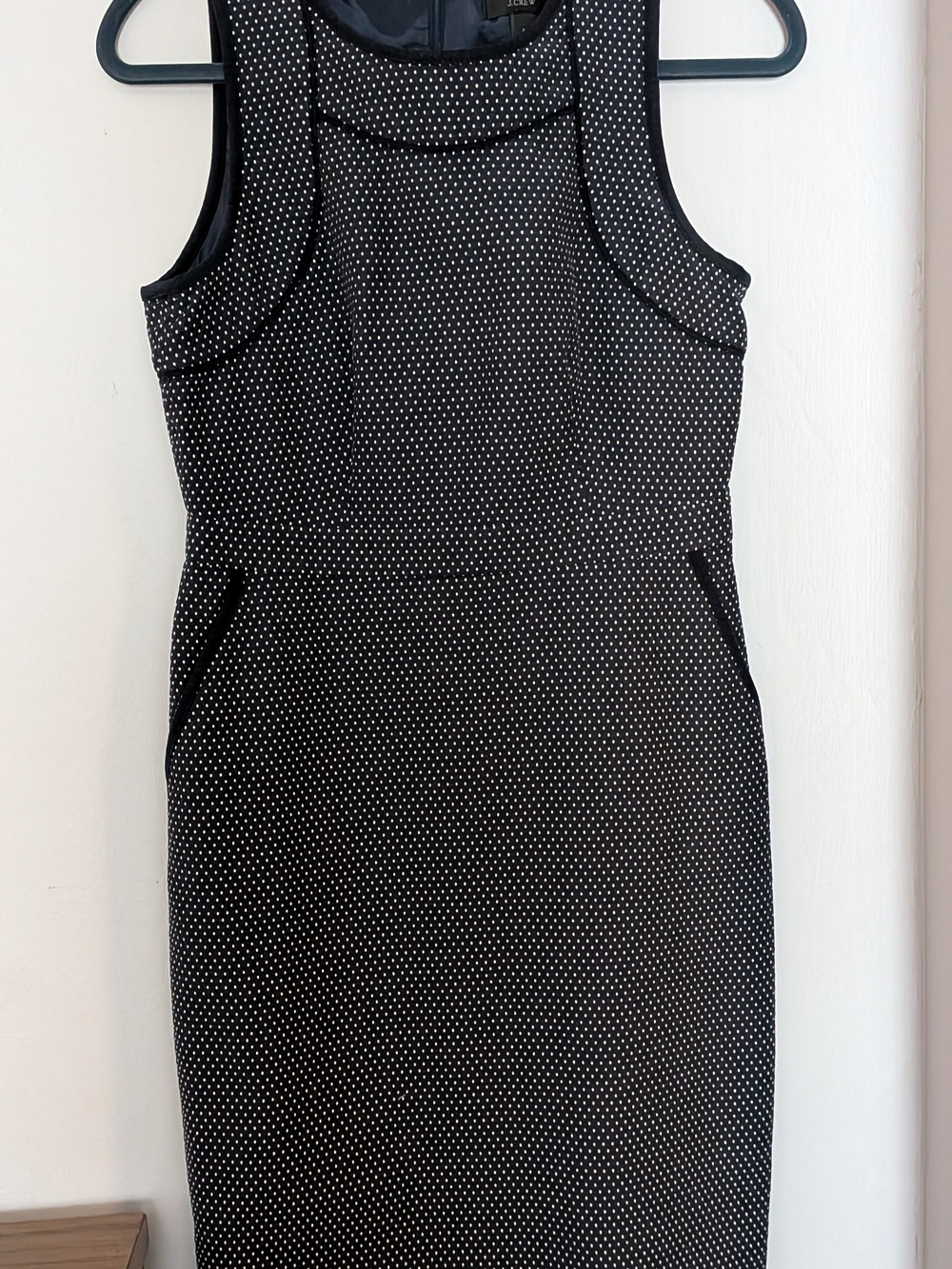 J. Crew Navy Sheath Dress with White Micro Dot Pattern